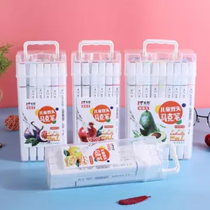 Dual-tip art markers set in transparent portable storage cases for children and students