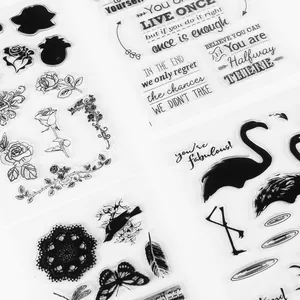 Set of vintage transparent silicone stamps for DIY scrapbooking, journals, and cards