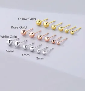 Vergleich von 3mm, 4mm und 5mm s925 Sterling Silber Kugelsteckern in drei verschiedenen Farben.