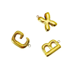 18k gold plated chubby bubble letter charms for necklace, initials B, C, X on white