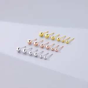 Set aus S925 Sterlingsilber Rundperlen-Ohrsteckern in Gold, Roségold und Silber