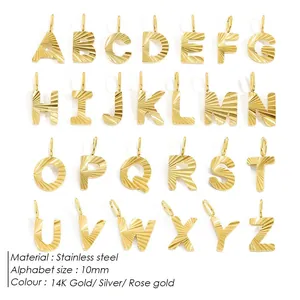 Personalized Stainless Steel A-Z Initial Letter Pendant Pleated Texture DIY Charms For Necklace Bracelet Making Women Jewelry