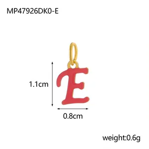 Detailed macro view of pink enamel letter E pendant with 1.1cm height and 0.6g weight