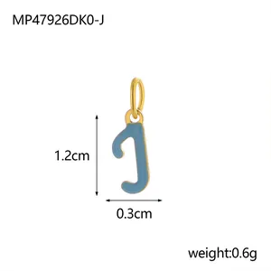 Detailed size measurements of blue enamel letter J pendant in 18K gold plating