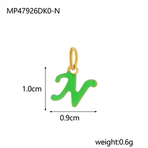 Detailed green enamel letter N pendant accessory in gold-plated titanium steel for DIY