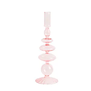 Nordic creative pink glass candlestick holder for romantic home wedding table decoration
