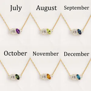 Detailed display of six birthstone necklaces from July to December in gold finish.