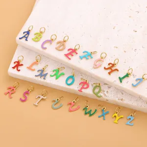 Set of 26 vibrant colorful enamel alphabet charms with 18K gold plated jump rings