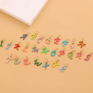 Full set of 26 colorful enamel alphabet charms for DIY jewelry making in gold finish