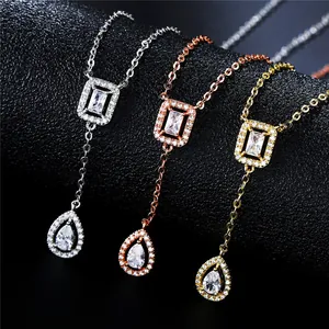 Set of zircon teardrop necklaces in silver, rose gold, and gold finishes