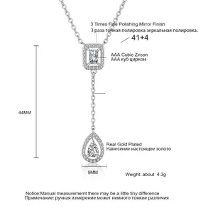 Detailed view of AAA cubic zircon teardrop necklace with real gold plating finish.