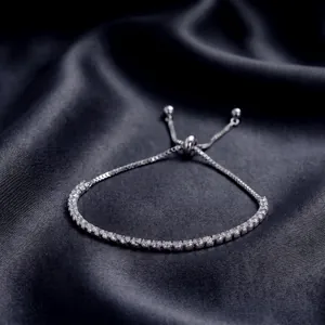 Close-up of elegant S925 sterling silver tennis bracelet with 5A cubic zirconia