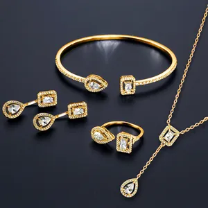 Luxury Copper Zirconia Water Drop Necklace Bracelet Ring Earrings Minimalist Micro Inlaid Bridal Jewelry For Banquet Dress Women