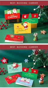Vista detallada de varias tarjetas de Navidad con diseños de Papá Noel y muñeco de nieve.