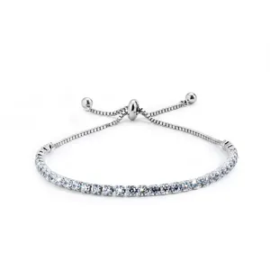Elegant adjustable S925 sterling silver tennis bracelet with sparkling 5A cubic zirconia