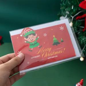 Tarjeta de Navidad festiva con un diseño de elfo y el mensaje Merry Christmas