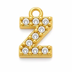 Detailed view of gold-plated stainless steel letter Z pendant with pavé crystals