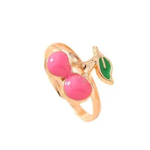 Adorable pink cherry children's ring in gold-plated zinc alloy with enamel finish