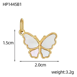 Goldener Schmetterlingsanhänger aus Edelstahl mit weißem Muscheleinleger für Schmuck