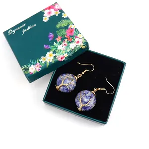 Orecchini albero della vita fatti a mano con pietre naturali blu in confezione floreale