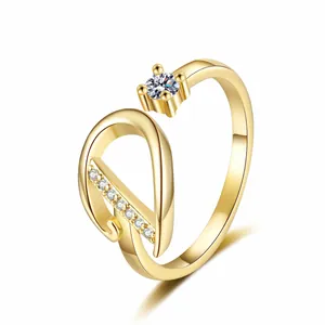 Elegant gold-finished adjustable ring featuring a zircon-encrusted letter A detail