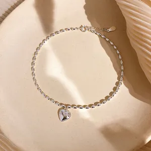 Bracciale Minimalista in Acciaio al Titanio con Chicchi di Riso e Cuore per Donna Dolce Braccialetto a Catena con Pendente a Cuore Design Premium