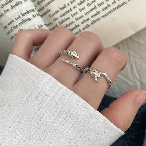 Vintage Snake Rose Open Ring For Women Silver-Plated Copper Adjustable Gothic Punk Hip Hop Finger Ring Niche Jewelry Gift