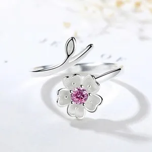 Anello Aperto in Argento Sterling 925 a Forma di Fiore di Ciliegio Con Zirconia Rosa Viola Anello Regolabile Gioielli Romantici
