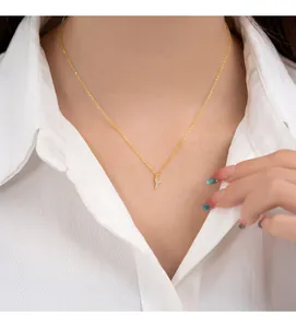 Detail view of gold-plated S925 silver necklace with micro-pave letter Y pendant.