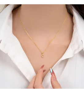 Detail shot of S925 gold-plated necklace featuring a diamond-encrusted letter C pendant