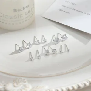 Détail de mini clous d'oreilles 3 mm en argent sterling S925 cœur et ronds