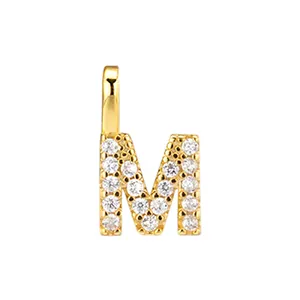 Gold plated S925 sterling silver initial M pendant with full zircon stones for necklaces