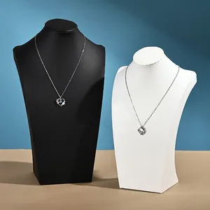 Eleganti espositori per collane a forma di H in pelle PU set bianco e nero per gioielli