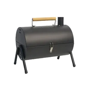 Barbecue a carbonella portatile con camino e manico in legno per campeggio esterno