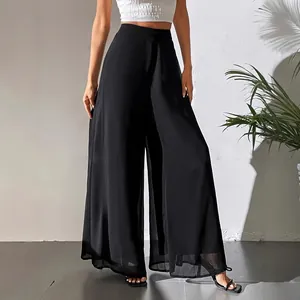 Pantalon large en mousseline noire élégante pour les vacances d'été décontractées