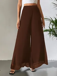 Pantalon large en mousseline marron élégant avec une coupe ample pour un look décontracté