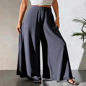Pantalon large élégant en mousseline gris foncé pour femme avec une coupe ample