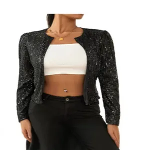 Elegante schwarze Paillettenjacke für Damen mit glitzernden Details für festliche Anlässe
