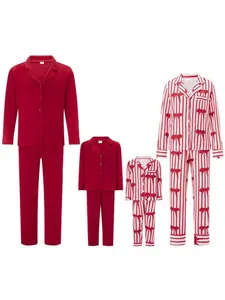 Conjunto de Pijama de Navidad para Mujer Rayas Lazo Estampado Poliéster Manga Larga Top Y Bottom Ropa de Estar por Casa
