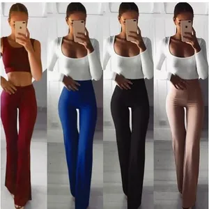 Pantalones de Campana de Cintura Alta para Mujer Elegantes de Color Sólido Oficina Pierna Ancha Ajustados Elásticos Yoga
