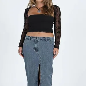 Detailed view of black sheer floral lace bolero and matching tube top two-piece set