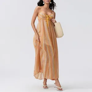 Robe longue à fines bretelles et rayures orange pour un style d'été chic