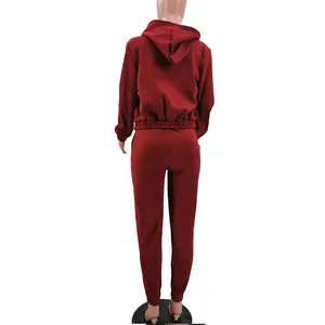 Vista trasera de un acogedor conjunto de sudadera con capucha y joggers con forro de felpa