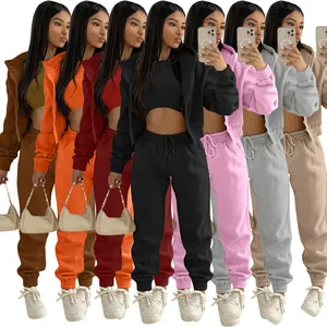 Conjunto de Chándal Deportivo Casual para Mujer de Poliéster Forrado de Polar Con Sudadera Con Capucha Camiseta de Tirantes y Pantalones Joggers para Invierno