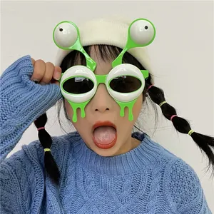 Occhiali da sole alieni verdi divertenti con bulbi oculari e design a goccia di liquido