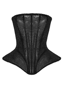 Top Corset Noir Sexy pour Femmes avec Baleines Strass Bustier Sablier Sans Bretelles Top Bustier de Fête Clubwear Top Ajusté