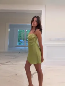 Elegant green sequin tassel slip dress perfect for beach vacations and summer parties