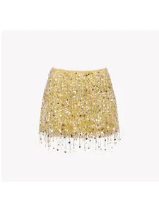 Sexy gold sequin tassel mini skirt for summer parties and dance performances set