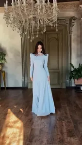 Elegant light blue long-sleeved maxi dress with retro palace style design detail