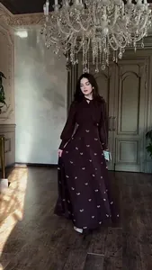 French vintage long sleeve maxi dress with bow embroidery in luxury interior view